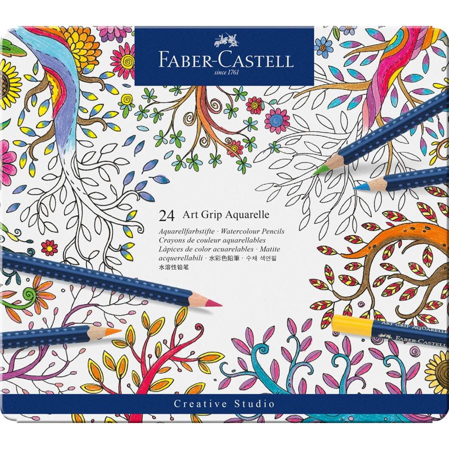 Faber-Castell - ART GRIP  蓝点阵水溶彩铅  24色蓝铁盒装