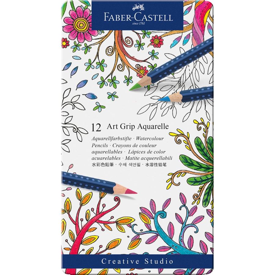 Faber-Castell - ART GRIP  蓝点阵水溶彩铅  12色蓝铁盒装