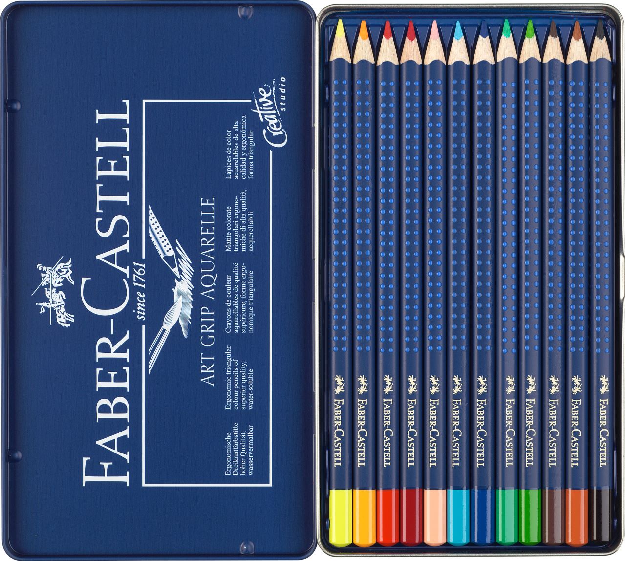 Faber-Castell - ART GRIP  蓝点阵水溶彩铅  12色蓝铁盒装