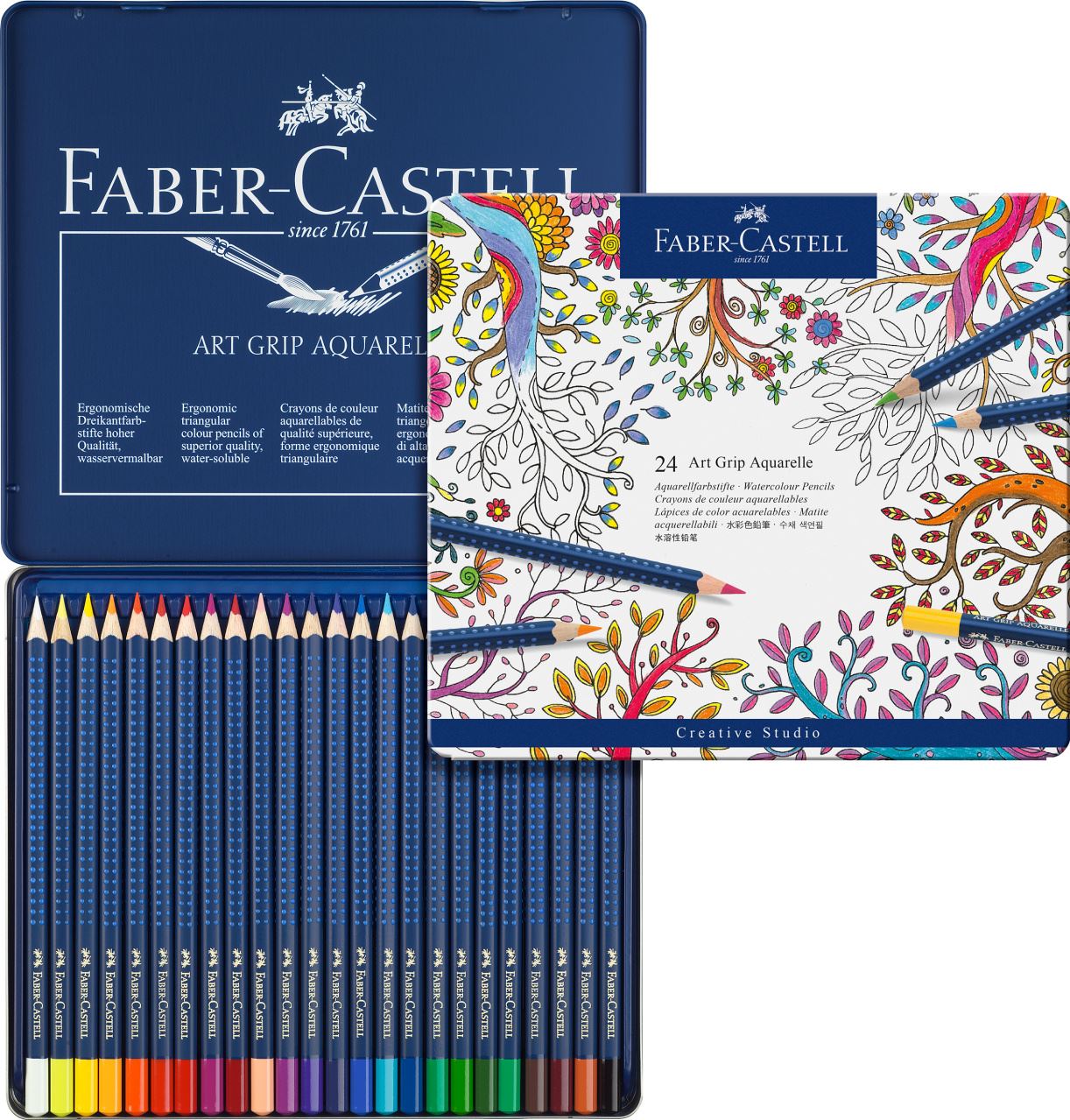 Faber-Castell - ART GRIP  蓝点阵水溶彩铅  24色蓝铁盒装