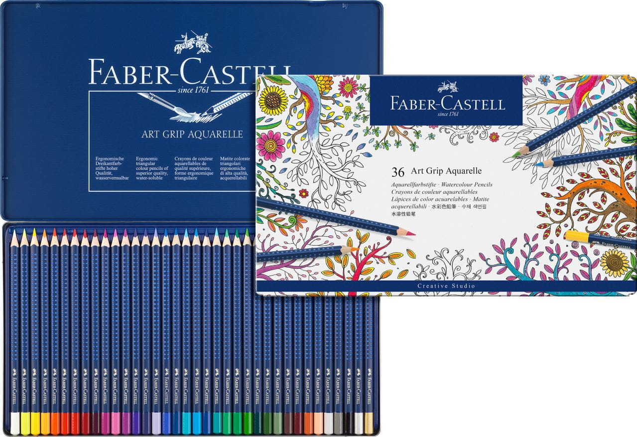 Faber-Castell - ART GRIP  蓝点阵水溶彩铅  36色蓝铁盒装