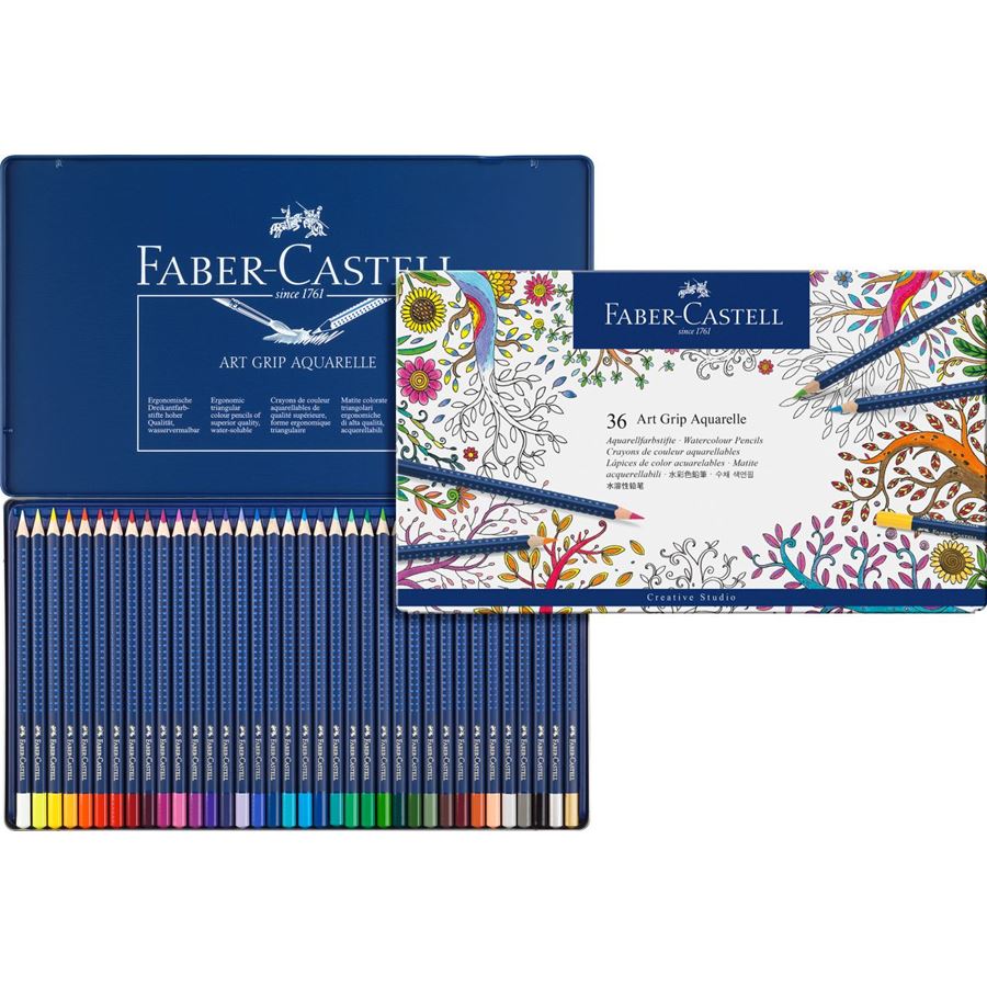 Faber-Castell - ART GRIP  蓝点阵水溶彩铅  36色蓝铁盒装