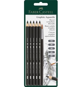 Faber-Castell - GRAPHITE AQUARELLE水溶素描铅笔  HB/2B/4B/6B/8B组合卡装(内赠水彩画笔）
