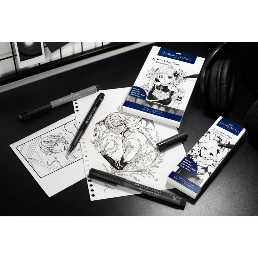 Faber-Castell - 动漫系列—PITT马克笔XS/S/F/B号  纯黑4支装