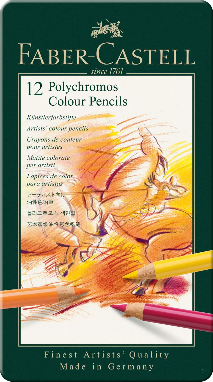 Faber-Castell - POLYCHROMOS 油性彩铅   12色绿铁盒装