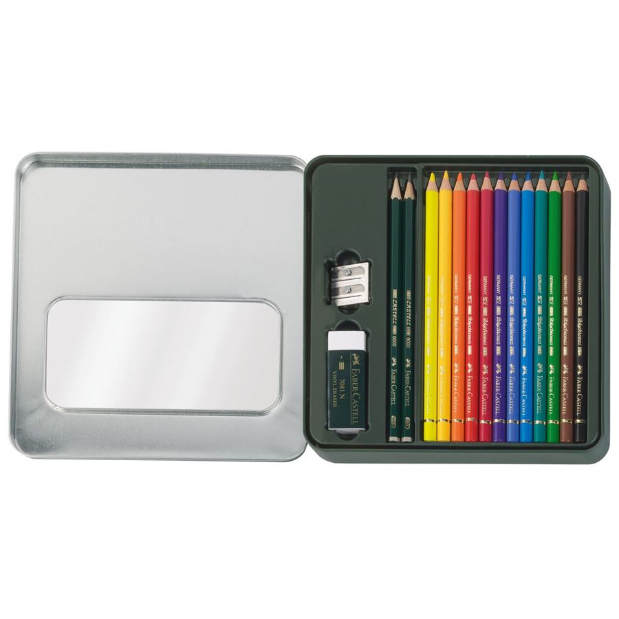 Faber-Castell - POLYCHROMOS 绘画套装 绿铁盒（油性彩铅+CASTELL 9000铅笔）