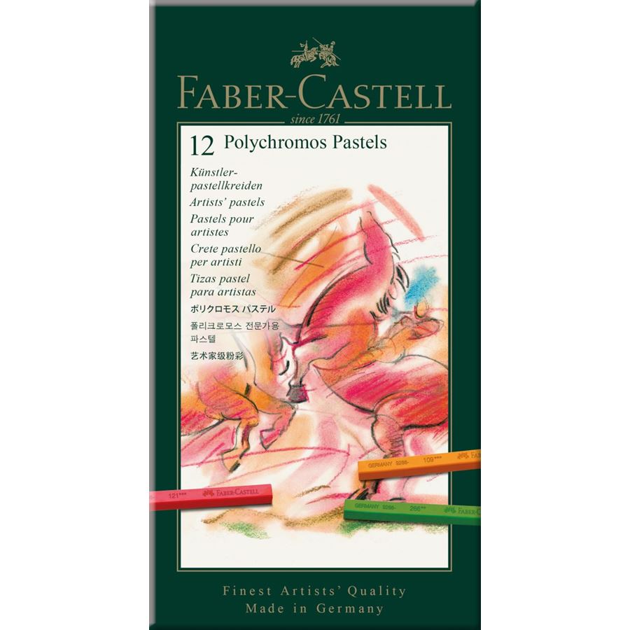 Faber-Castell - POLYCHROMOS 艺术家级粉彩  12色绿纸盒装