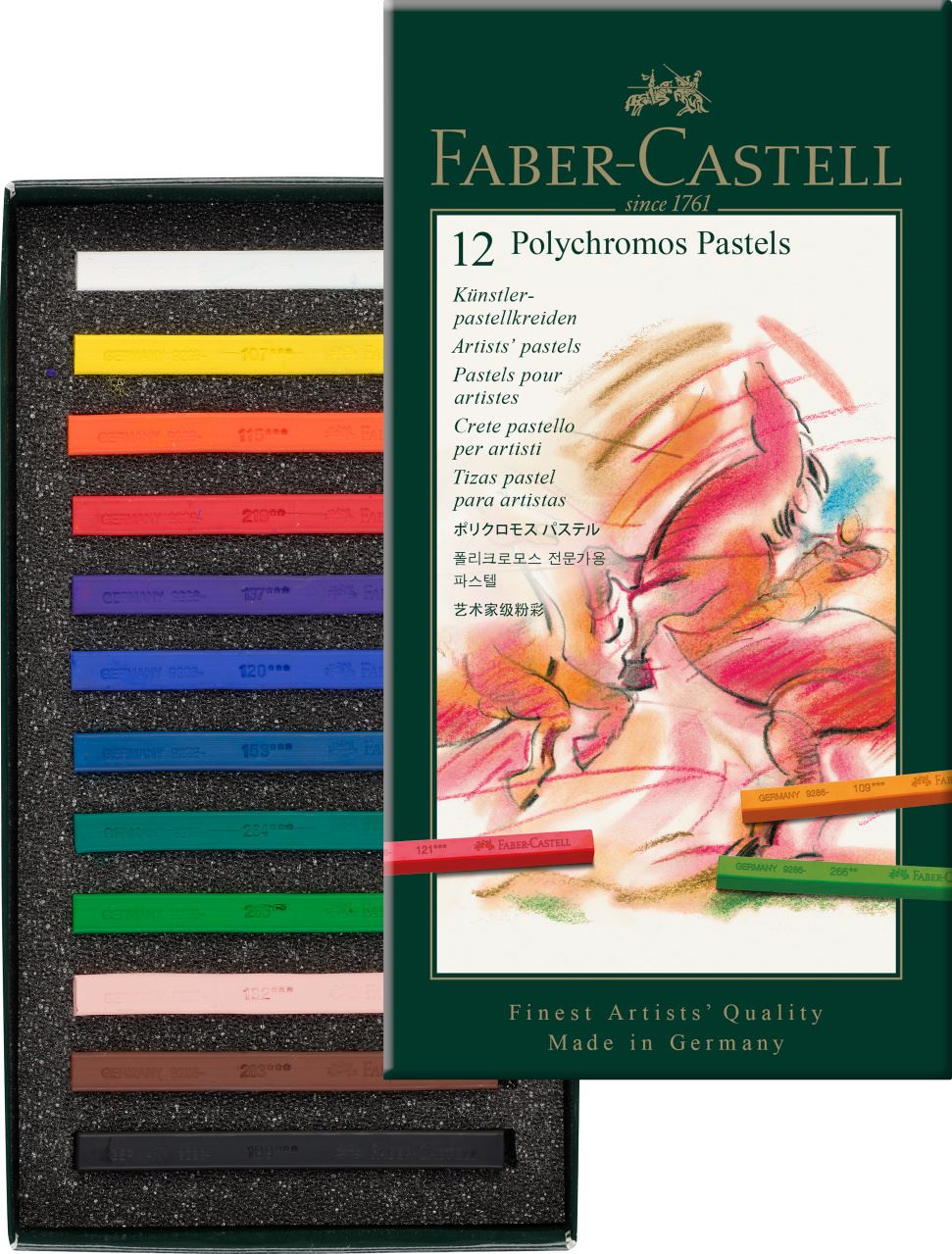 Faber-Castell - POLYCHROMOS 艺术家级粉彩  12色绿纸盒装