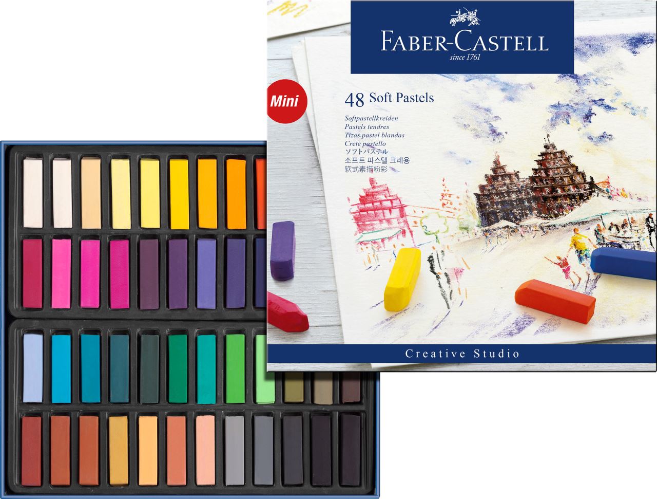 Faber-Castell - 蓝·（软）粉彩  48色迷你半支装（蓝纸盒）