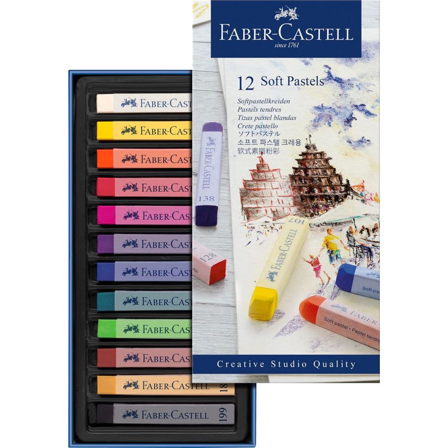 Faber-Castell - 蓝·（软）粉彩  12色蓝纸盒装